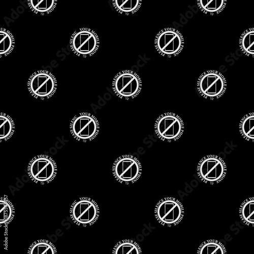 Please silence your mobile phone seamless pattern isolated on black background