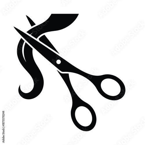 a pair of scissors cutting a long flowing lock of hair