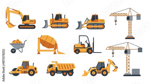Construction Equipment and Machinery Set Illustration.