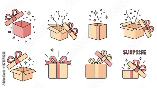 Gift Boxes with Ribbons and Bows Opening.