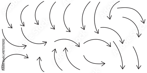 Set of black Curved Arrows isolated on white background. Vector illustration editable icons.