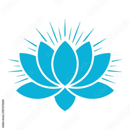 Blue lotus flower with radiant sunburst