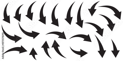 Set of black Curved Arrows isolated on white background. Vector illustration editable icons.