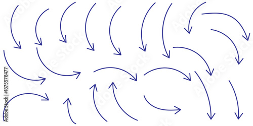 Set of black Curved Arrows isolated on white background. Vector illustration editable icons.