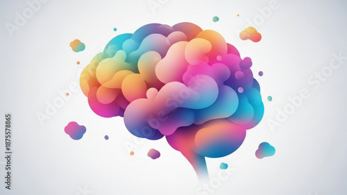 Vibrant multicolored brain illustration with floating colorful particles around it