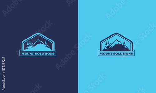 Mount Solutions logo design concept featuring mountains and trees
