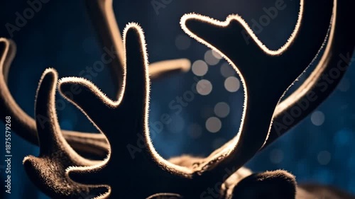 Elegant antlers are beautifully lit, showcasing intricate textures and details against a soft, blurred background.