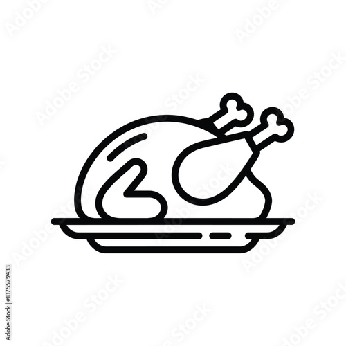 a black line drawing of a roasted chicken on a platter