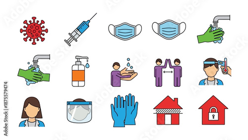 Coronavirus Protection Icons Set for Health Safety.