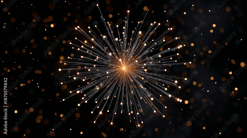 Obraz premium Radiant explosion of golden sparks and shimmering lights against a dark background, creating a festive atmosphere, ideal for celebrations and special occasions, evoking joy and excitement