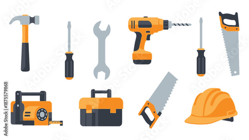Construction Tools and Equipment Set.