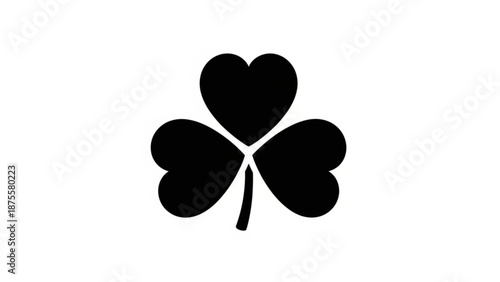 A minimalist black four-leaf clover icon with a heart-shaped leaf on a white background