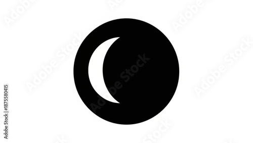 A minimalist vector graphic of a crescent moon in a circle on a white background