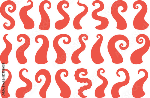 A digital illustration of 20 stylized tentacle designs arranged in two rows against a white background.
