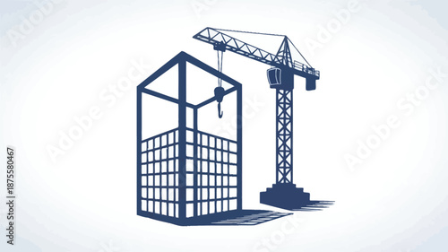 Modern construction site with crane building framework
