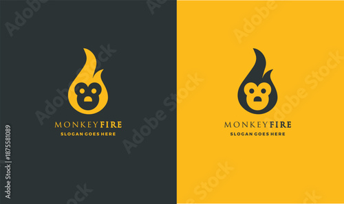Monkeyfire logo template with flame and monkey face design element
