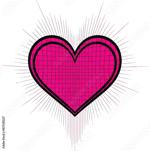Pink heart with radiant lines isolated on transparent background