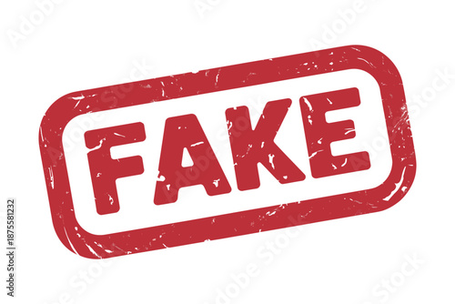 Fake Rubber Stamp marking in red ink for disinformation and verification concept