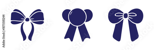 Collection of dark blue decorative vector bows silhouettes isolated on white background flat design icons