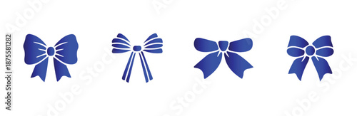 Collection of four distinctive blue ribbon bows graphics representing wrapping and festive adornments