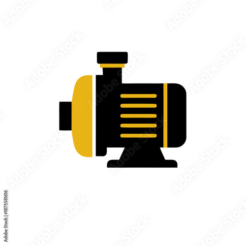 Modern vector illustration of an industrial water pump icon. Bold black and yellow design perfect for engineering, utility, and mechanical graphics