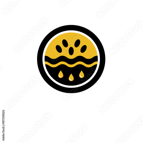 Abstract illustration of a cross-section of a passion fruit with seeds and juice dripping