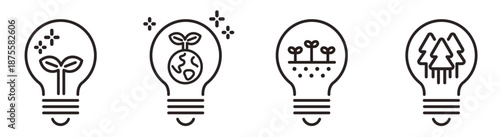 電球と地球のアイコン。環境、エコロジー、SDGsのイメージ。Light bulb and globe icon.