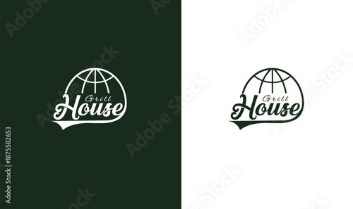 Grill House logo design concept with globe and text variations