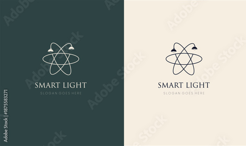 Smart Light Logo Design Template with Atom and Light Bulb Elements