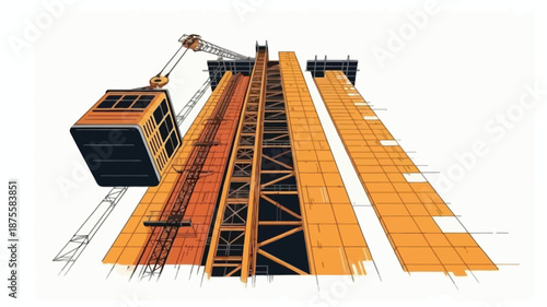 Industrial construction site with crane and scaffolding