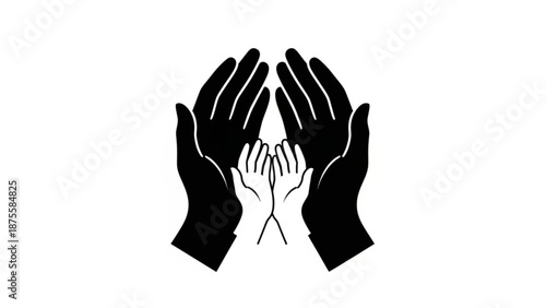 A minimalist vector graphic illustration of hands forming a protective circle around a smaller hand