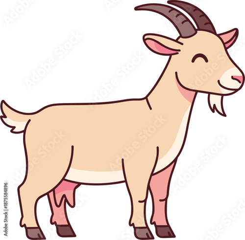 Cute cartoon goat vector illustration with horns and beard isolated on white background for farm animal mascot design