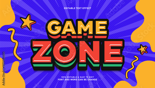 Retro Comic Style Game Zone Text Effect with Sunburst Background