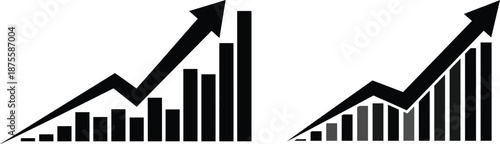 Business growth and success icons showing increasing graphs and arrows