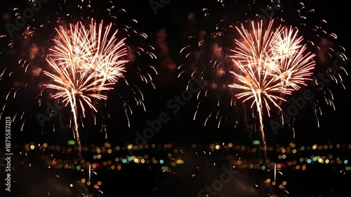 Spectacular fireworks display lighting up the night sky, creating a festive atmosphere filled with color and excitement.