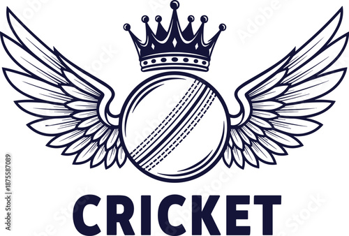 Cricket ball with wings and royal crown vector illustration isolated on white background for sports logo championship trophy tournament and club branding design
