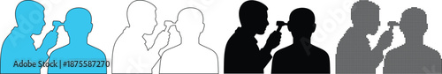 Medical Doctor Examining Patient Ear with Otoscope Silhouette Vector Illustration Set