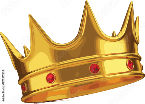 Luxury golden royal king crown with red rubies and precious jewels isolated on white background for premium quality concepts.