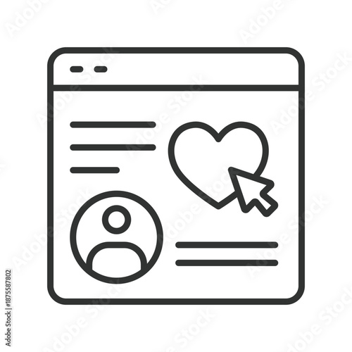 Social media profile post, icon in line design. profile, post, like, user, heart, feed, account on white background vector. Social media profile editable stroke icon
