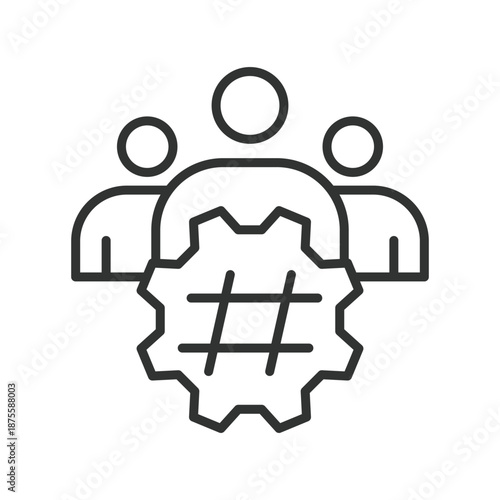 Hashtag community engagement, icon in line design. hashtag, users, interaction, group, community, engagement, people on white background vector. Engagement editable stroke icon