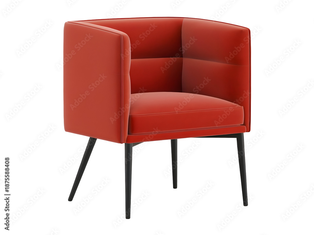 Obraz premium Modern Red Accent Chair with Black Legs, Luxurious Upholstery, Isolated on Transparent Background