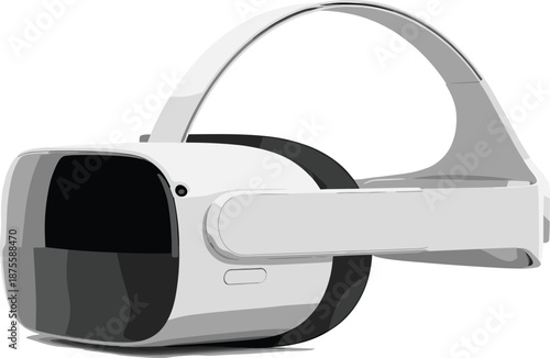 Modern white virtual reality headset vector illustration isolated on white background for gaming simulation and metaverse technology concepts.