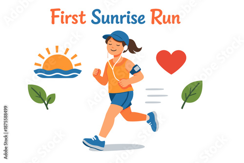 Young caucasian female jogger enjoying a sunrise run with nature elements