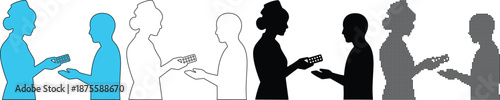 Nurse Giving Medication Blister Pack to Patient Silhouette Healthcare Vector Set
