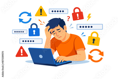 Young hispanic male struggling with cybersecurity issues on laptop