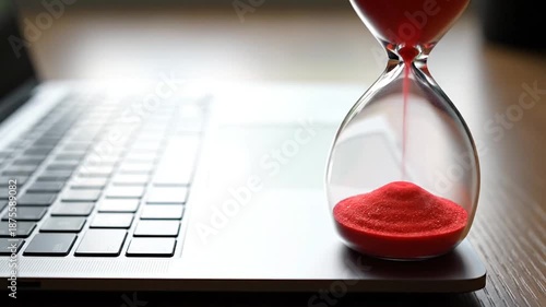 Hourglass on Laptop Time Management and Digital Work with Copy Space, time management concept