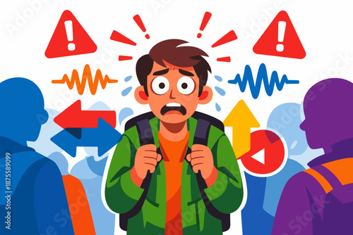 Young male facing anxiety and stress in social situations