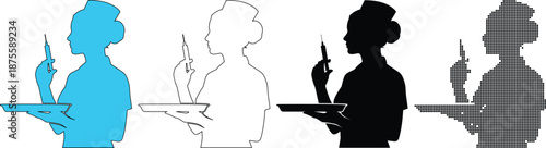 Nurse Silhouette Holding Syringe and Medical Tray Vaccination Vector Illustration