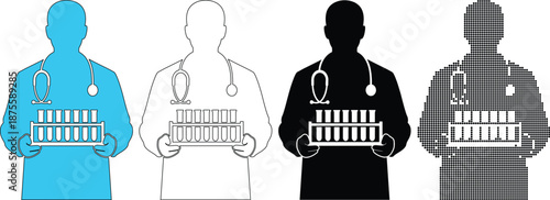 Doctor Silhouette Holding Rack of Laboratory Test Tubes Medical Research Vector