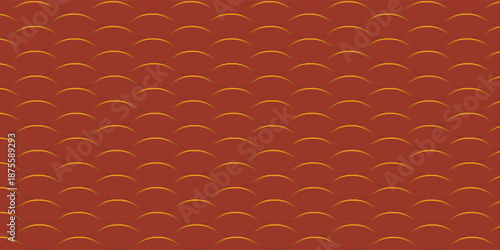 Snake skin background. Seamless pattern of squama, reptile scale. Chinese minimalistic grid art. Serpent surface texture in red and gold colors. Asian geometric ornament